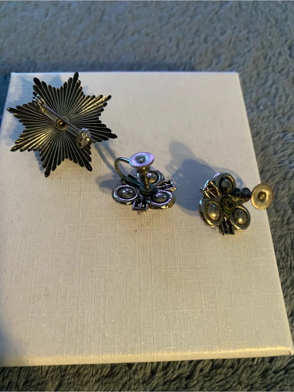 Vintage Turquoise Floral Star Brooch and Clip Earrings Set